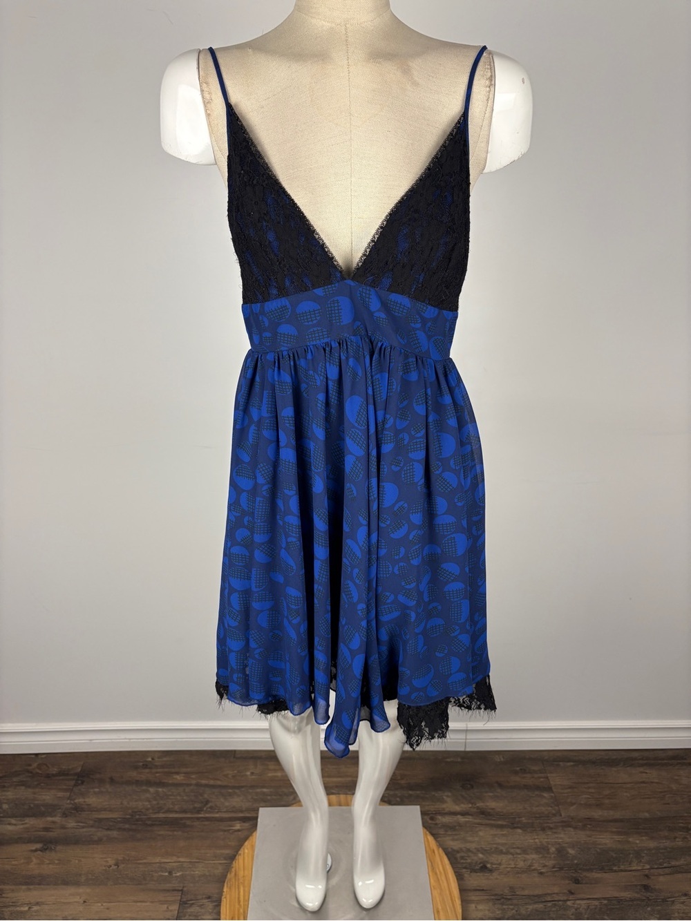 Urban Outfitters Sparkle & Fade Blue Black Lace Babydoll Mini Dress M